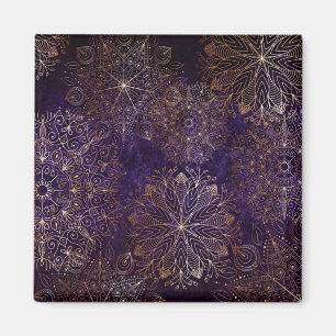 Elegant Gold and Purple Floral Mandala Pattern Magnet