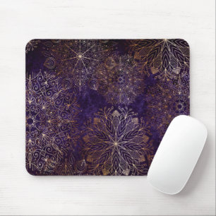 Elegant Gold and Purple Floral Mandala Pattern  Mouse Mat