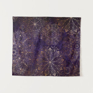 Elegant Gold and Purple Floral Mandala Pattern Tapestry