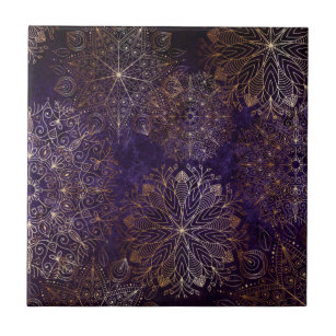 Elegant Gold and Purple Floral Mandala Pattern Tile