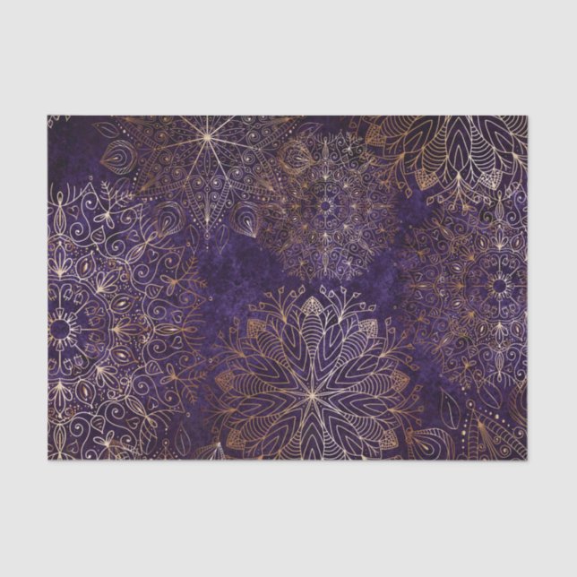Elegant Gold and Purple Floral Mandala Pattern Tissue Paper (Front)