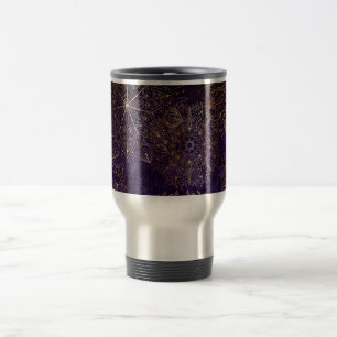 Elegant Gold and Purple Floral Mandala Pattern Travel Mug
