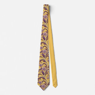 Elegant Gold and Purple Floral Scroll Pattern Chic Tie