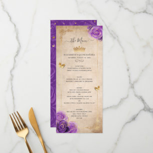 Elegant Gold and Purple Roses Watercolor Floral Menu