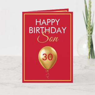 Elegant Gold and Red Balloon Son 30th Birthday Card
