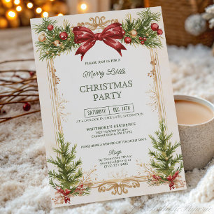 Elegant Gold and Red Bow Christmas Party  Invitation