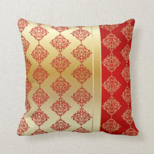 Elegant Gold and Red Damask Design Cushion