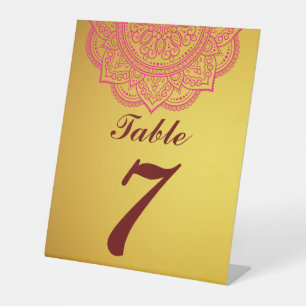 Elegant  Gold and REd Indian Paisley Wedding Pedes Pedestal Sign