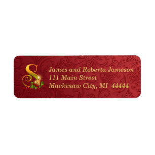 Elegant Gold and Red Monogram Christmas Label S