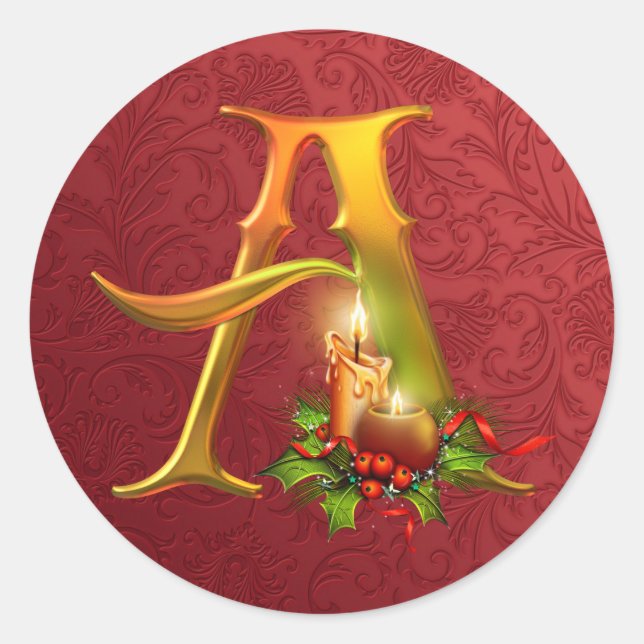 Elegant Gold and Red Monogram Christmas Sticker (Front)