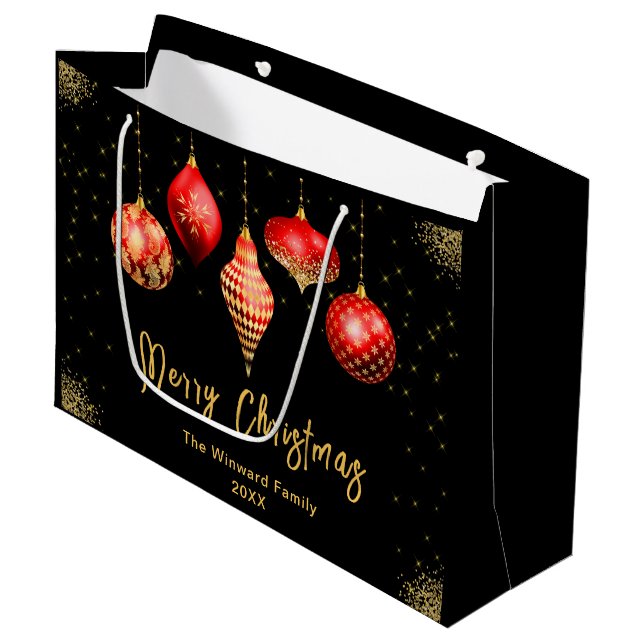 Elegant Gold and Red Ornament Christmas Large Gift Bag (Front Angled)