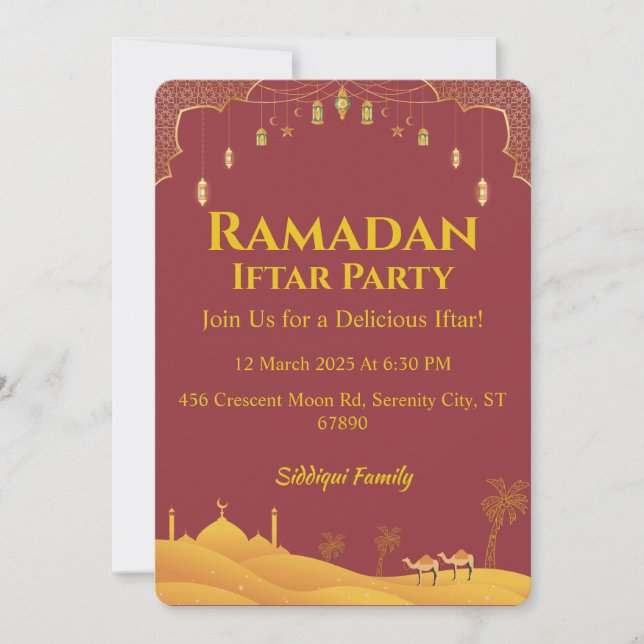 Elegant Gold And Red Ramadan Iftar Party  Invitation (Front)