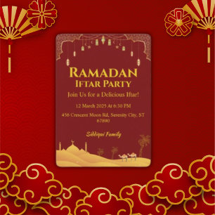 Elegant Gold And Red Ramadan Iftar Party  Invitation