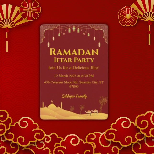 Elegant Gold And Red Ramadan Iftar Party  Invitation (Creator Uploaded)