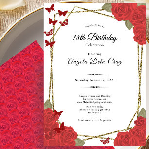 Elegant Gold and Red Roses 18th Birthday Debut Invitation