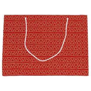 Elegant gold and red triangular geometric pattern large gift bag