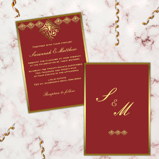 Elegant Gold and Red Wedding Invitation