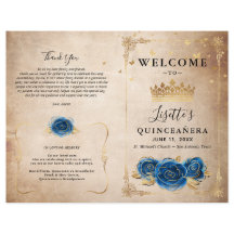 Elegant Gold and Royal Blue Quinceanera Program