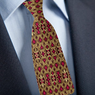 Elegant Gold and Ruby Pattern Necktie