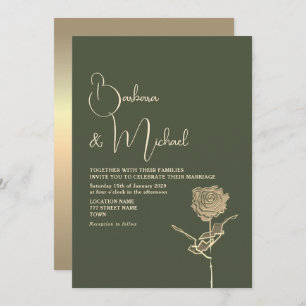 Elegant Gold and Sage Green Wedding Invitation