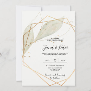 Elegant, gold and sage on ivory background invitation