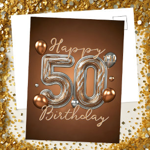 Elegant Gold and Silver Accents 50th Birthday Postcard