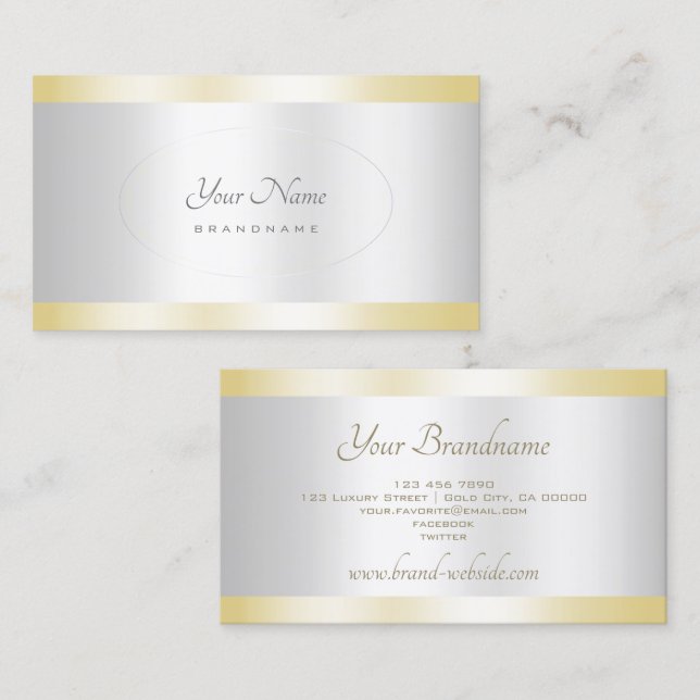 Elegant Gold and Silver Effect Design Professional Business Card (Front/Back)