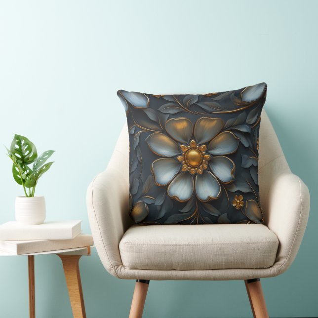 Elegant Gold and Silver Floral Luxurious Design Cushion (Chair)