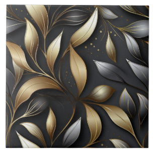 Elegant Gold and Silver Foil Leaves Tile