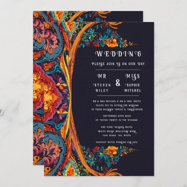 Elegant Gold and Teal Abstract Larva Wedding  Invitation (Front/Back)