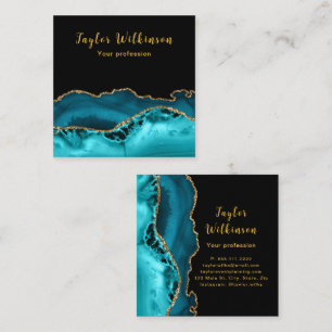 Elegant Gold and Teal Blue Agate Square Business Card