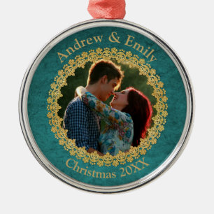 Elegant Gold and Teal Custom Photo Metal Tree Decoration