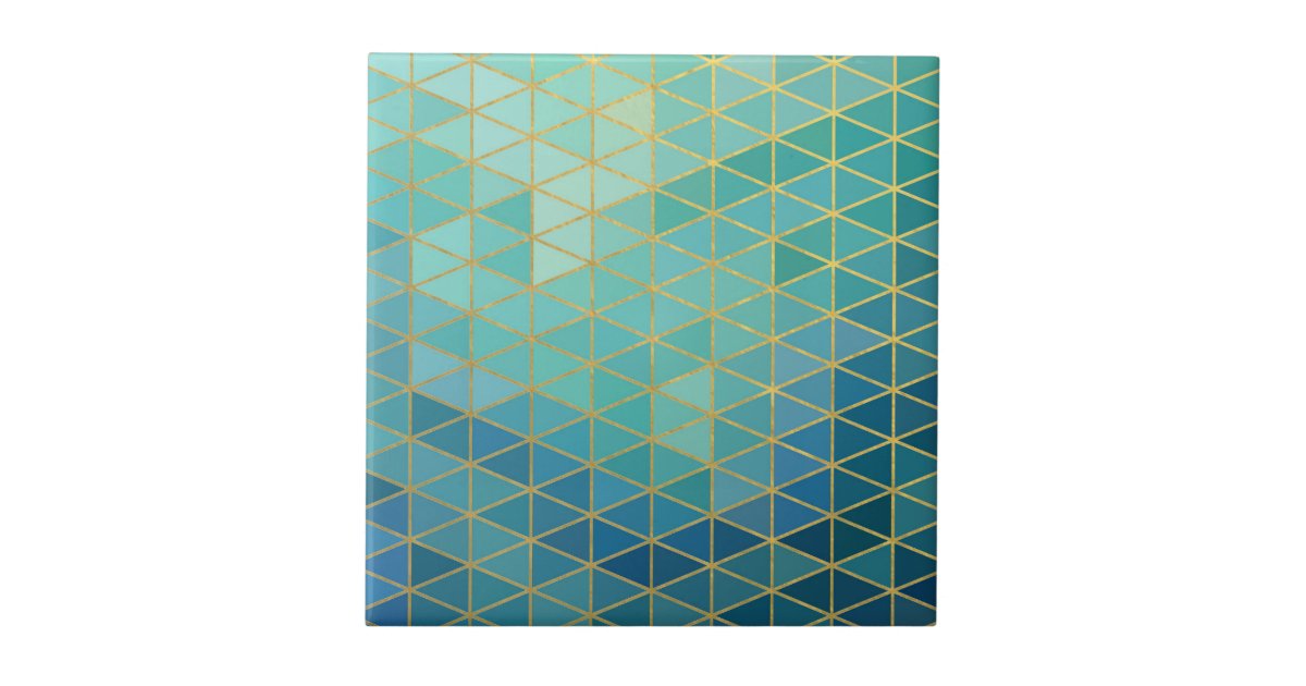 Elegant gold and teal geometric tile Zazzle