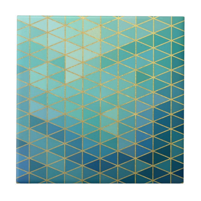 Elegant gold and teal geometric  tile (Front)