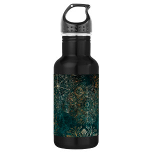 Elegant Gold and Teal Green Floral Mandala Pattern 532 Ml Water Bottle