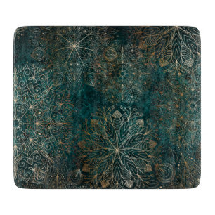 Elegant Gold and Teal Green Floral Mandala Pattern Cutting Board