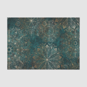 Elegant Gold and Teal Green Floral Mandala Pattern Tissue Paper