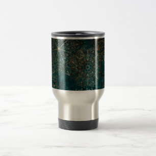 Elegant Gold and Teal Green Floral Mandala Pattern Travel Mug