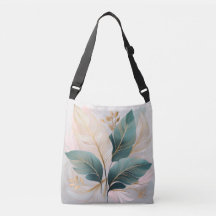Elegant Gold and Teal Leaves Art Shoulder Bag