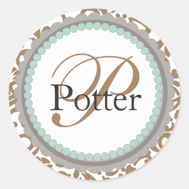 Elegant Gold and Teal Monogrammed Wedding Stickers (Front)