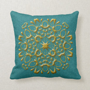 Elegant Gold and Teal Pillow