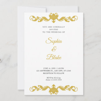 Elegant Gold and White Art Deco Wedding Invitation