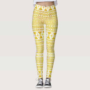 Elegant Gold And White Aztec Tribal Leggings