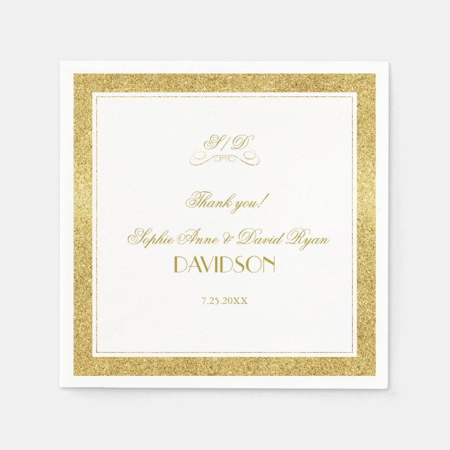 Elegant Gold and White Border Evening Wedding Napkin (Front)