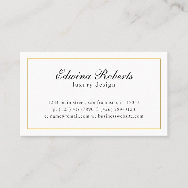 Elegant Gold and White Border Professional Luxury Business Card (Front)