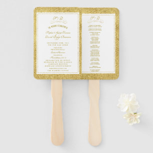 Elegant Gold and White Border Wedding Program Hand Fan