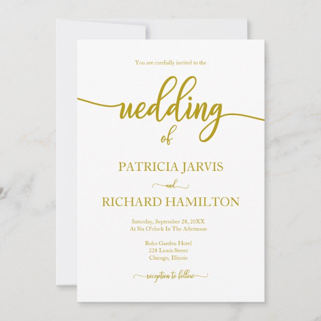 Elegant Gold And White Calligraphy Wedding Invitation (Front)