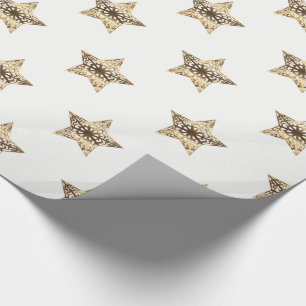 Elegant Gold and White Christmas Stars Pattern Wrapping Paper