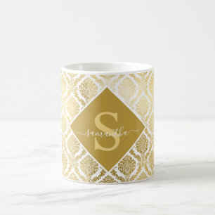 Elegant Gold and White Damask Personalised  Coffee Mug