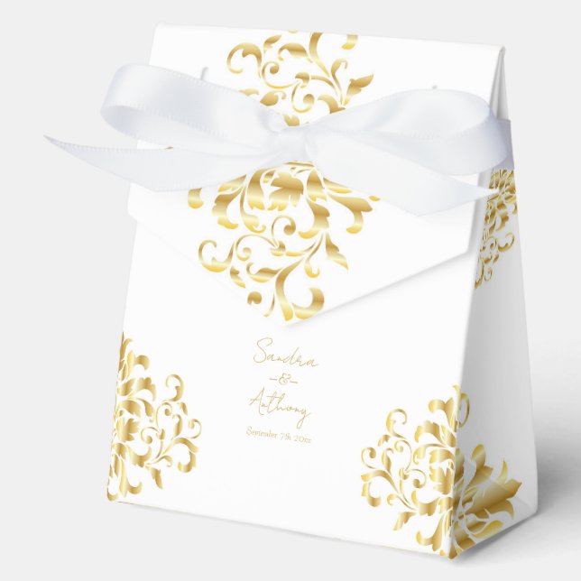 Elegant Gold and White Damask Wedding  Favour Box (Front)